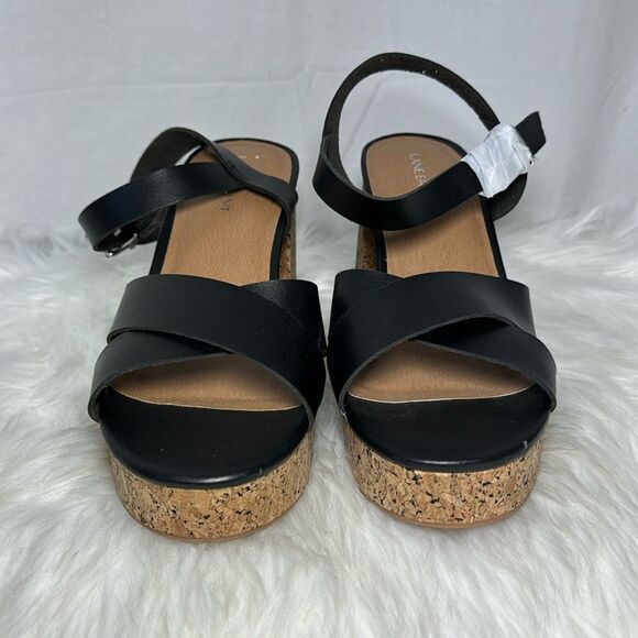 Lane Bryant NWT Dream Cloud Black Faux Leather Cork Platform Heels Sz 10 WIDE - Picture 3 of 8